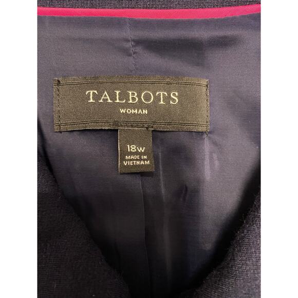Talbots Woman 18W Navy Blue 60's Style Blazer Jacket Peter Pan Collar Peplum Hem - Picture 5 of 7